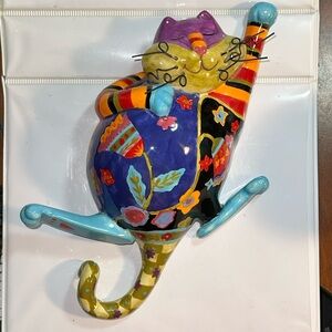 Catitudes Colorful Ceramic Wall Hang w/ Wire Whiskers by Joyce Shelton: 11 x 7"